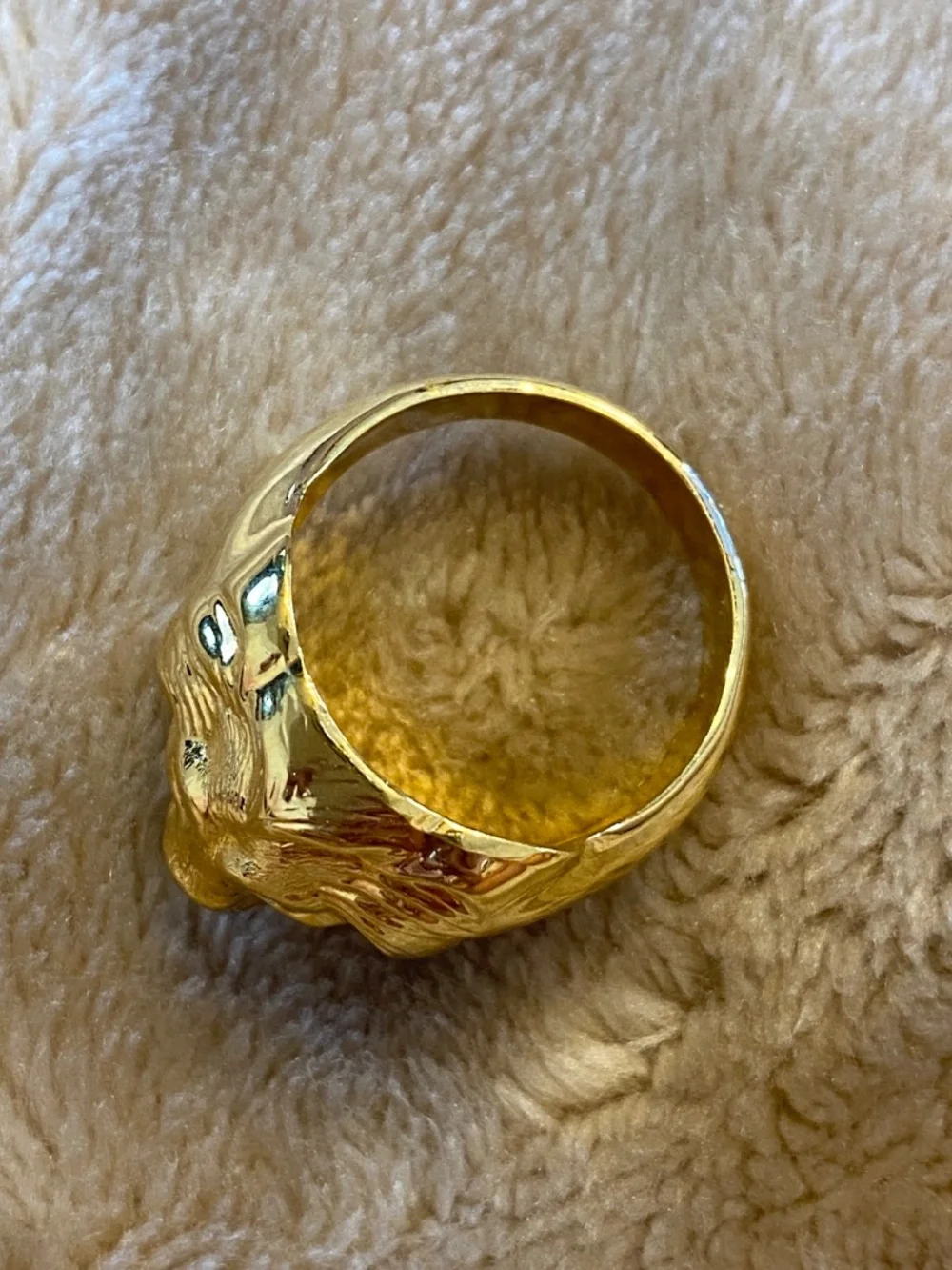 Vintage Gold Plated Lion Head Statement Unmarked Thick Unisex Ring Heavy Chunky